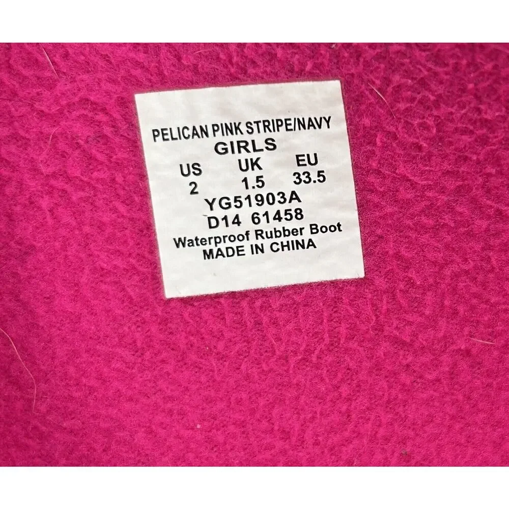 Sperry Topsider Girls Pelican Pink Rain Boots Size 2 Fleece-Lined Waterproof